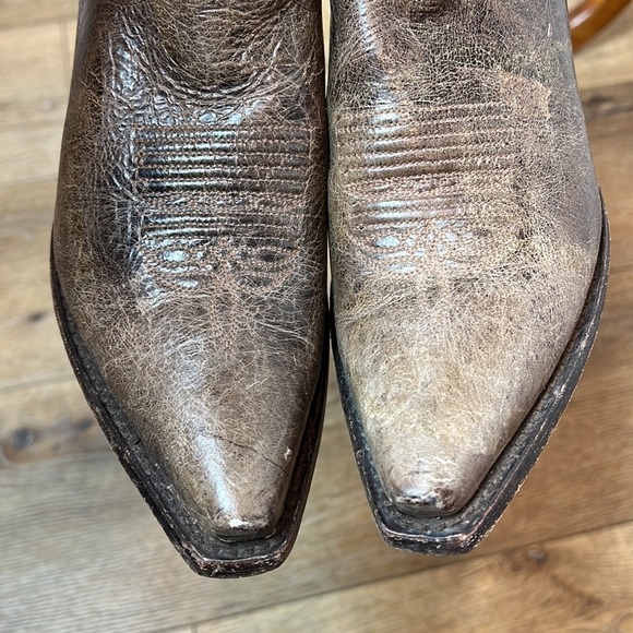 Sonora by Double H Brown Leather Studded Cowboy Booties 8 1/2M - Picture 5 of 10